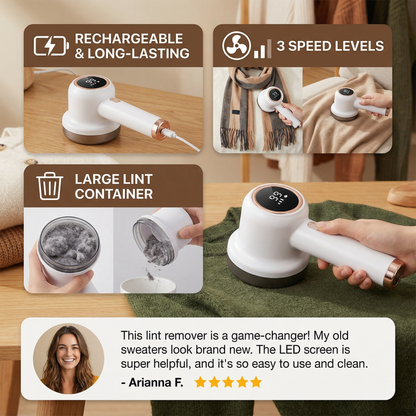 Electric Lint Remover with LED Display – Rechargeable Fabric Shaver with 3 Speed Levels & Large Lint Container